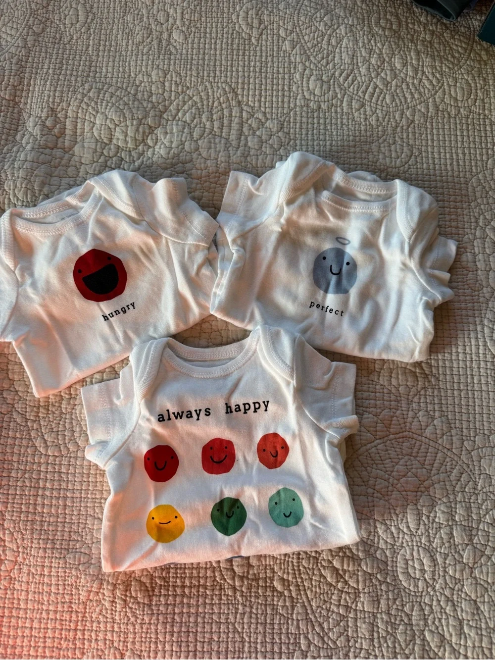 Baby Onesie Set with Smiley Faces - 'Always Happy' White Bodysuits